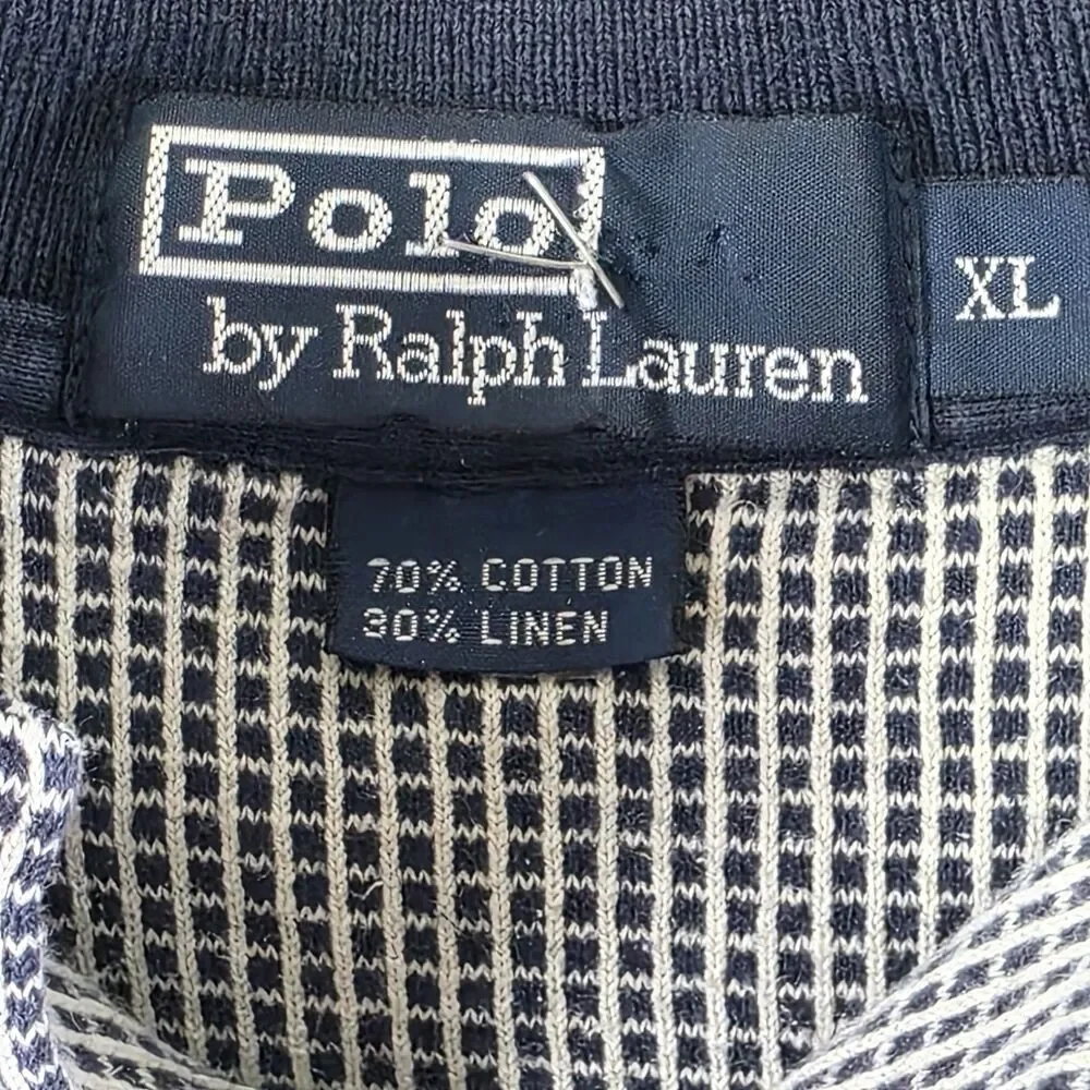 Polo Ralph Lauren Men's Large Navy & Gray Linen Blend SS Golf Shirt